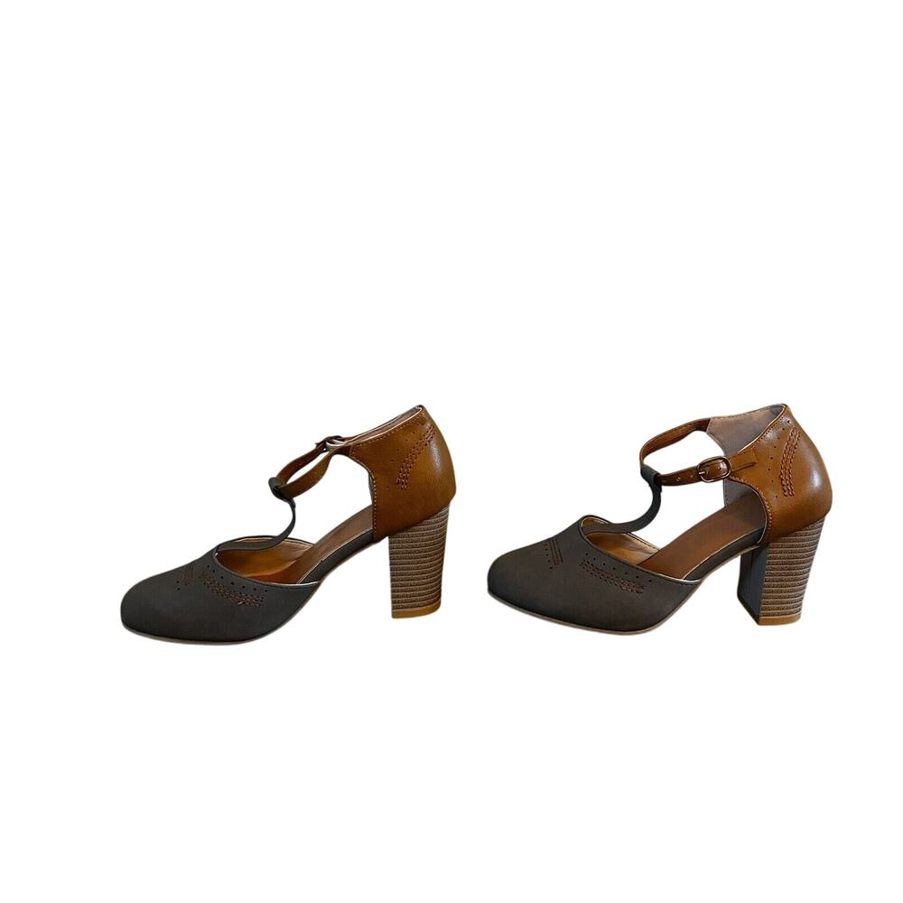 Unbranded Retro T-Strap Gray Block Heels Women's size 36 - Picture 2 of 6